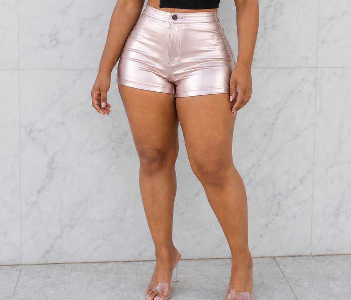 Baddie Metallic Shorts - Pink