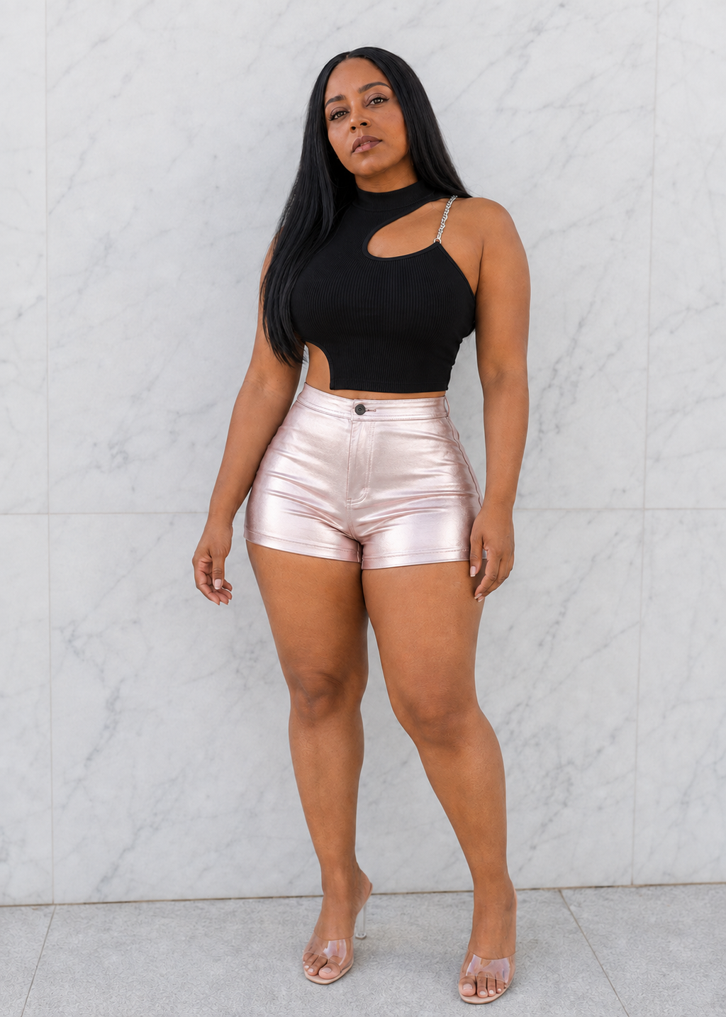 Baddie Metallic Shorts - Pink
