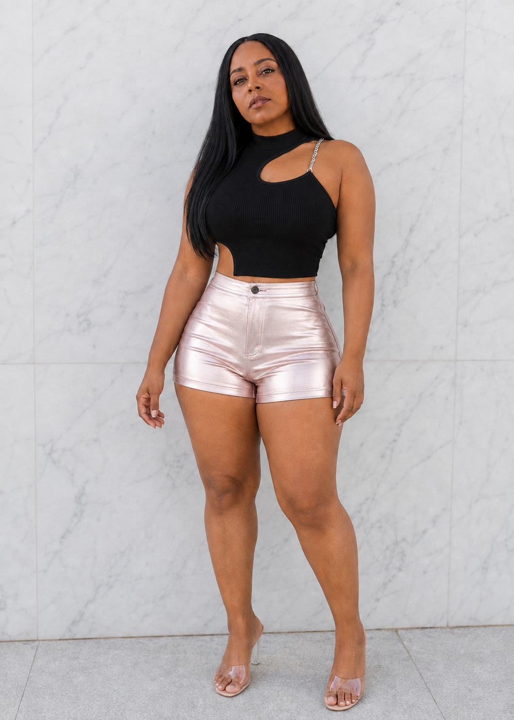 Baddie Metallic Shorts - Pink