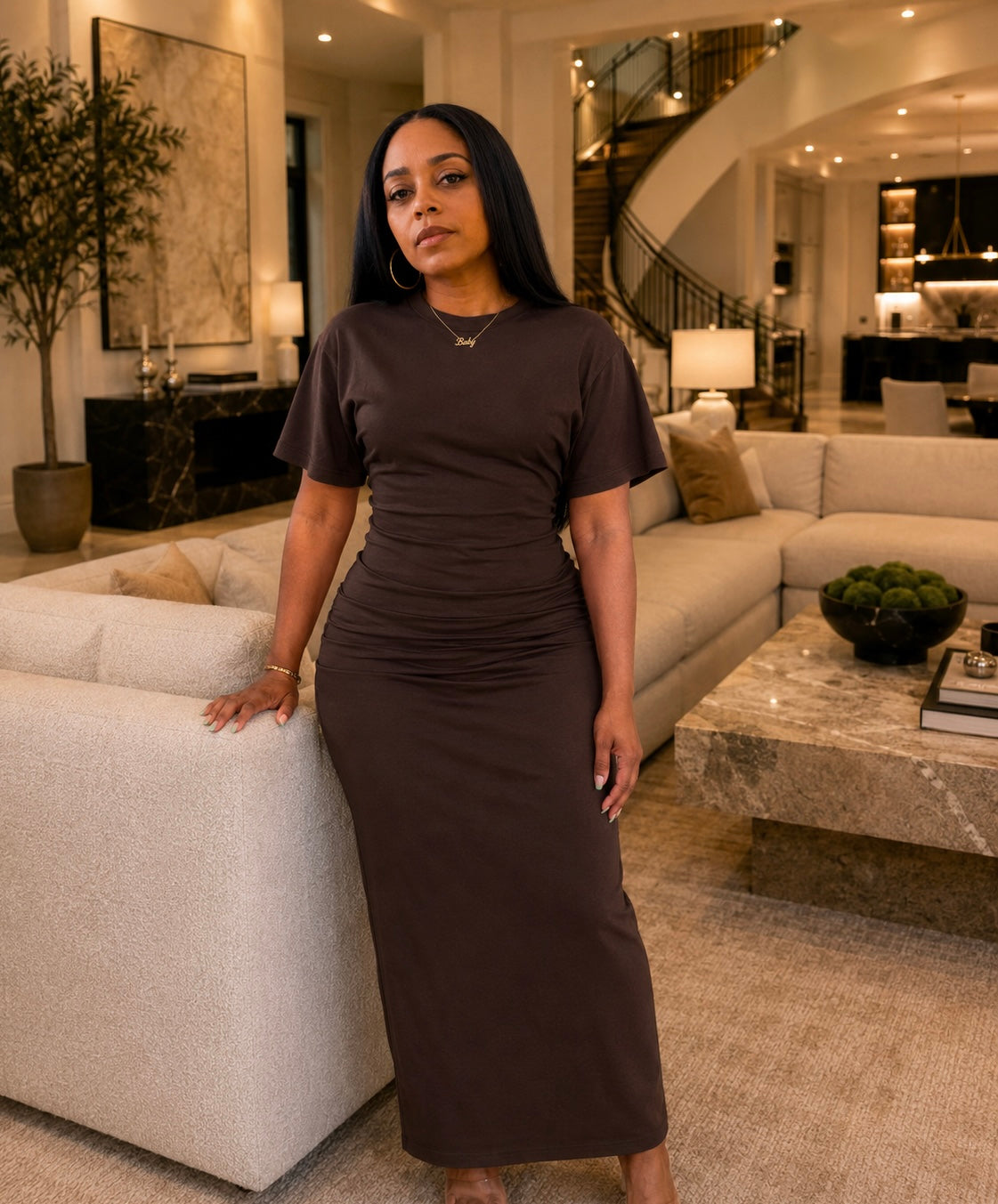 Aura Knit Maxi Dress - Chocolate