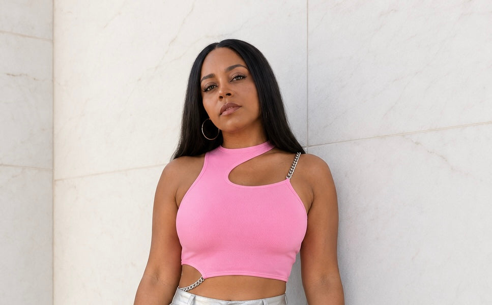 Rich Flex Chain Accent Crop Top - Neon Pink